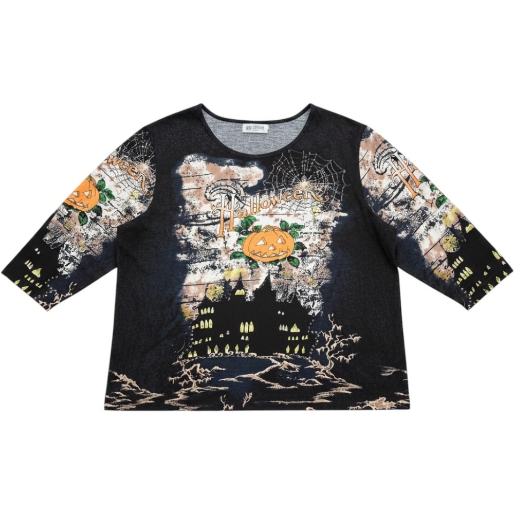 Liz&Me Collectors Series Halloween Graphic Top Size 2X Pumpkin Sequins Spooky